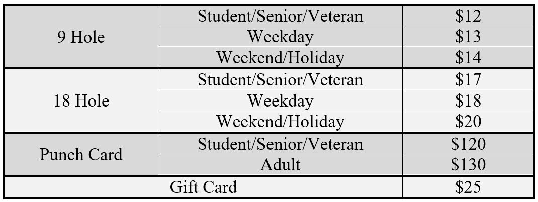 2023 Barney Road Golf Fees